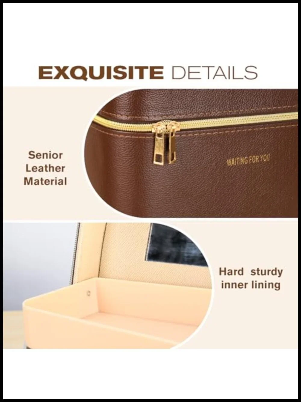 Large Train Case Makeup Box Portable Leather Cosmetic Organizer with Mirror